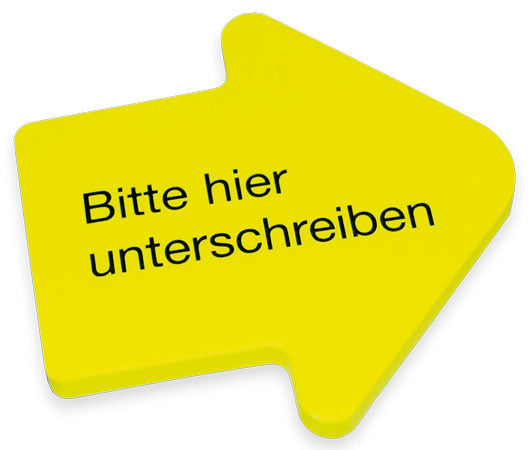 Hafti Haftnotizen "Bitte hier unterschreiben" in Pfeilform