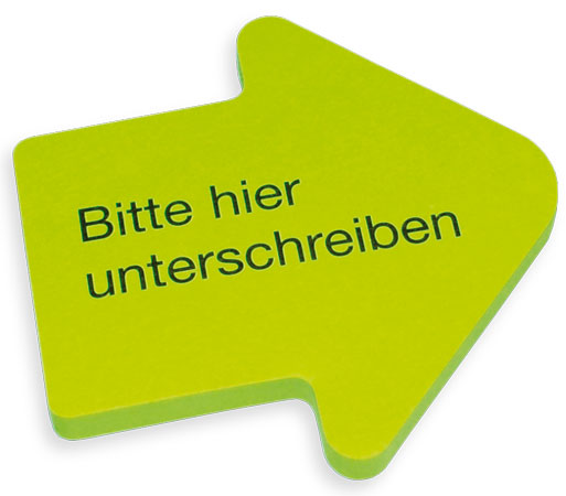 Hafti Haftnotizen "Bitte hier unterschreiben" in Pfeilform