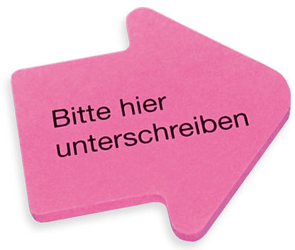 Hafti Haftnotizen "Bitte hier unterschreiben" in Pfeilform